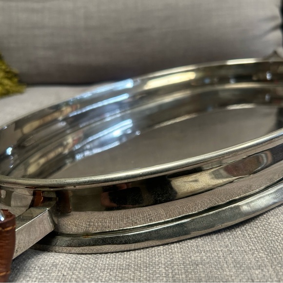 Equestrian Horse-bit Metal/Leather Handles Oval Nickel-like Serving Tray#1110251 - Picture 3 of 12
